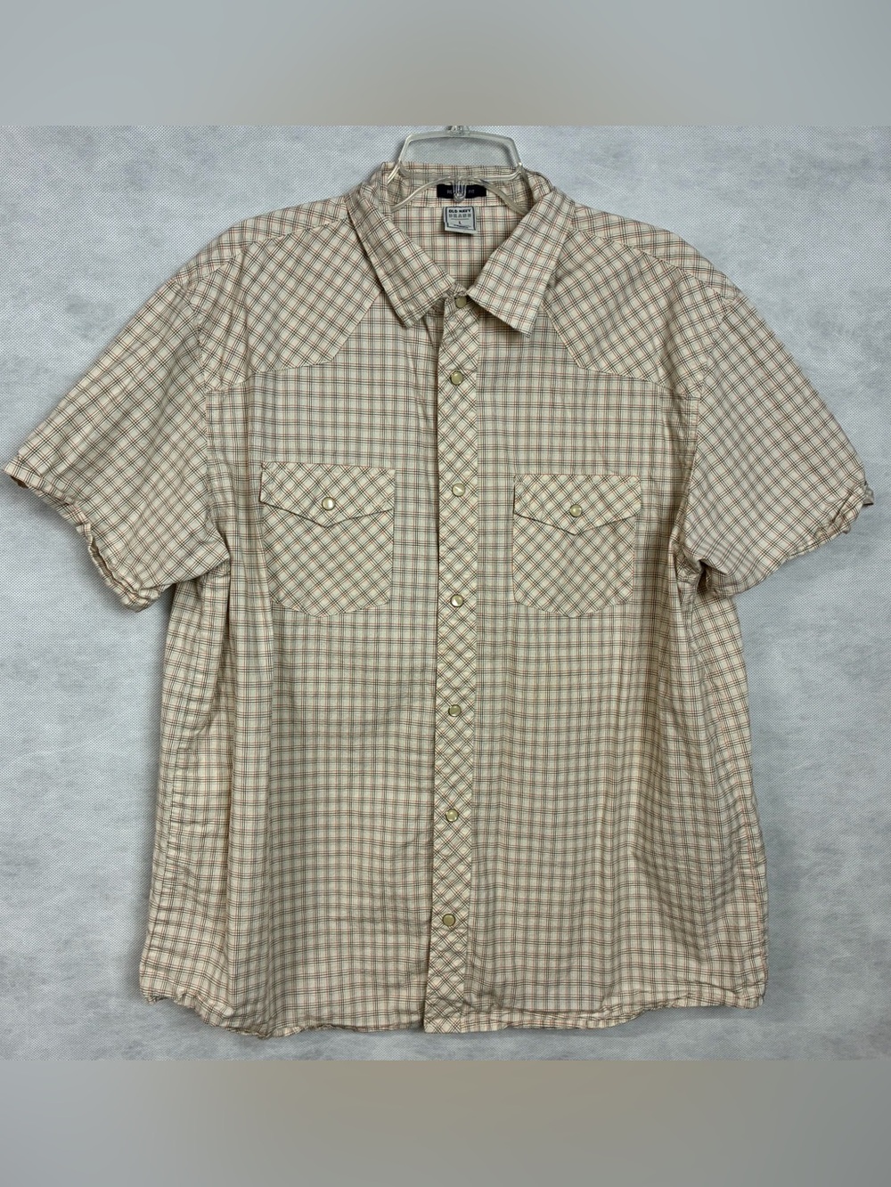 Vintage Pearl Snap Mens Large Shirt Regular Fit Old Navy Multicolor plaid Flaw
